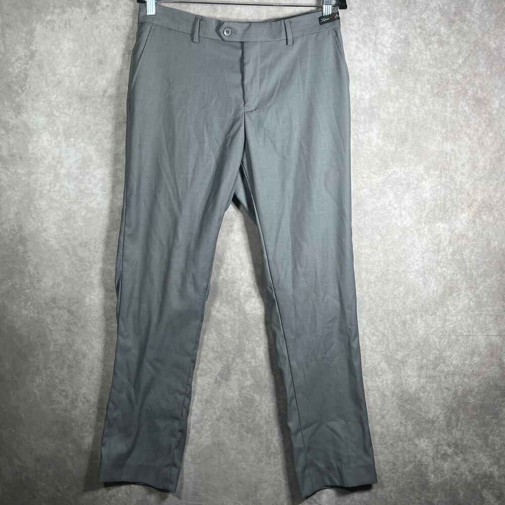 Inserch Super 120s Fratelli Dress Pants Mens 34X32 Gray Flat Front Straight‎ Leg
